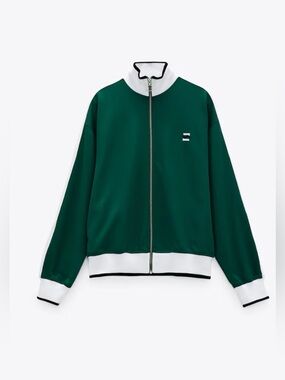 Women’s Size Small Zara Green Zip-Up Track Jacket with White Trim